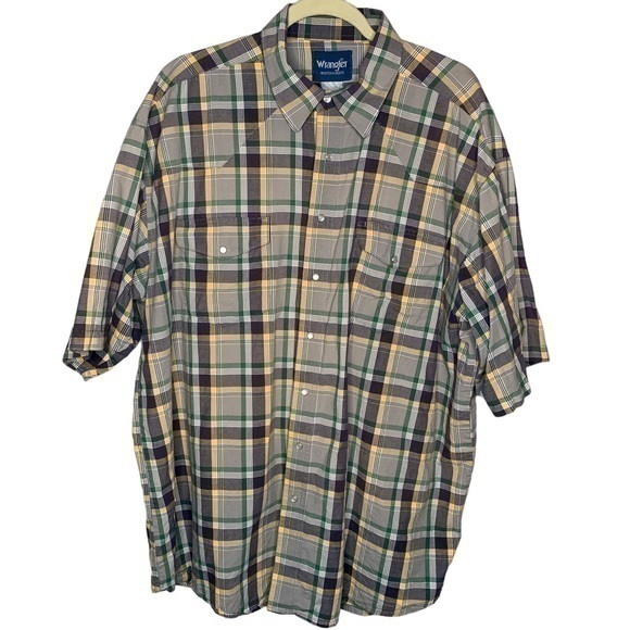 Vintage Wrangler‎ Western Button Down with Pearl Snaps Shirt Gray Short Sleeves - Picture 1 of 8